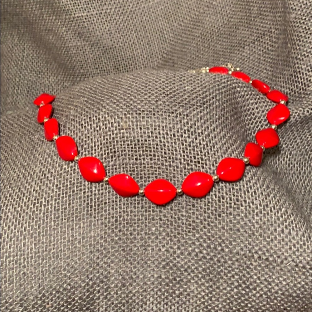 👁 Short Red Diamond Bead Necklace